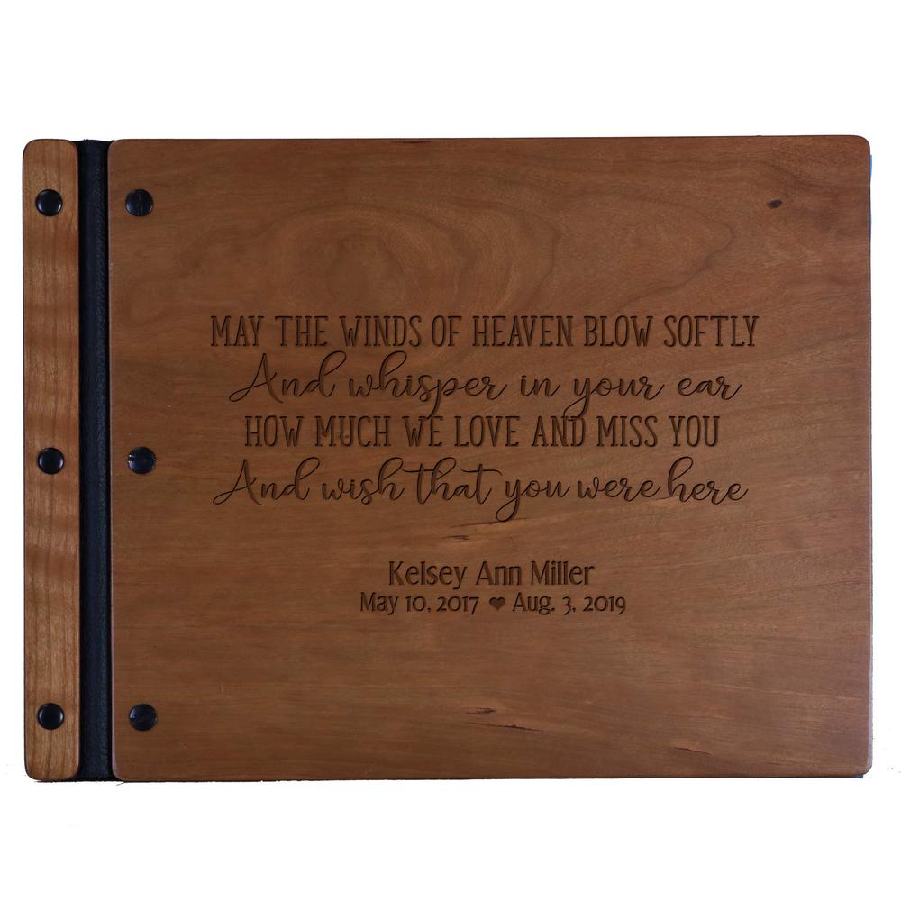 lifesong milestones engraved personalized solid cherry wood memorial sympathy ceremony guest book for funeral service - loss 