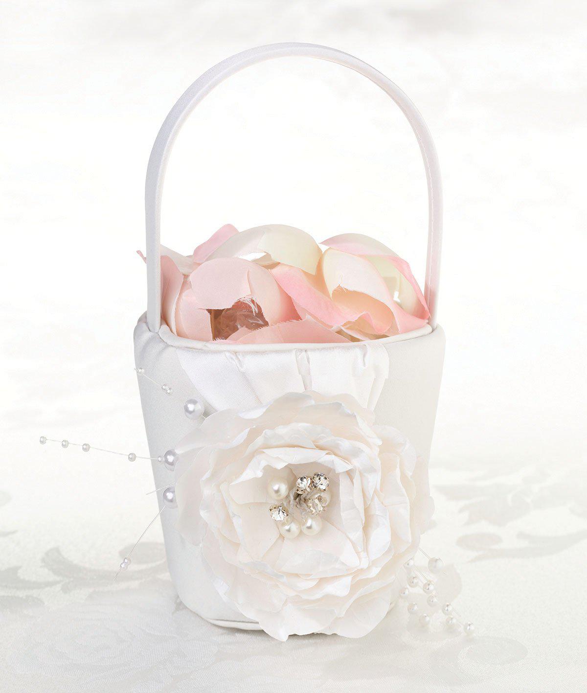lillian rose vintage white rose wedding flower girl basket, multicolor