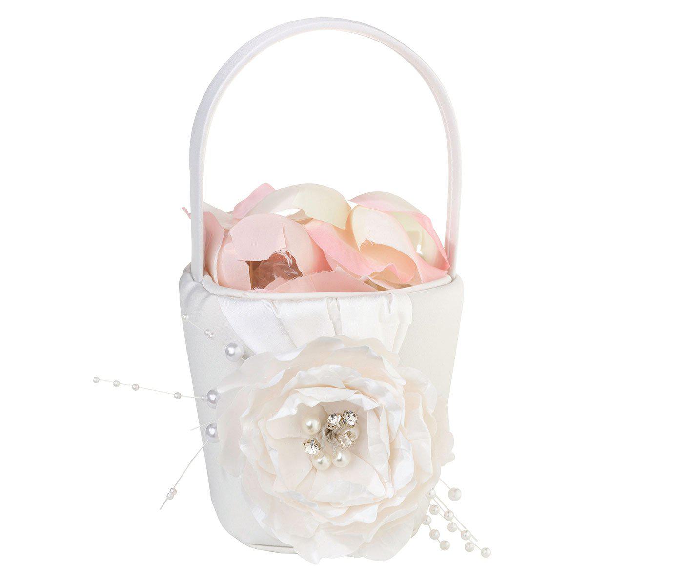 lillian rose vintage white rose wedding flower girl basket, multicolor
