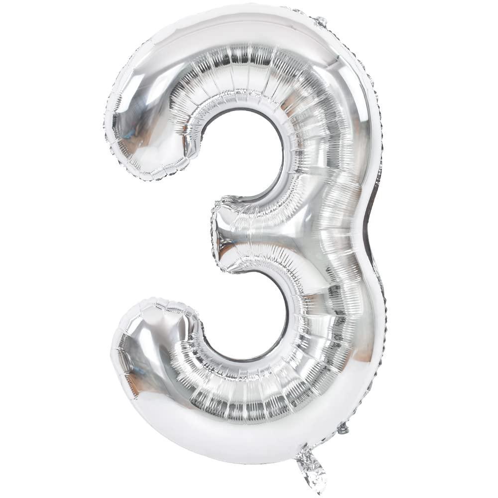 toniful 40 inch silver large numbers balloons 0-9, number 3 digit 3 helium balloons, foil mylar big number balloons for birth