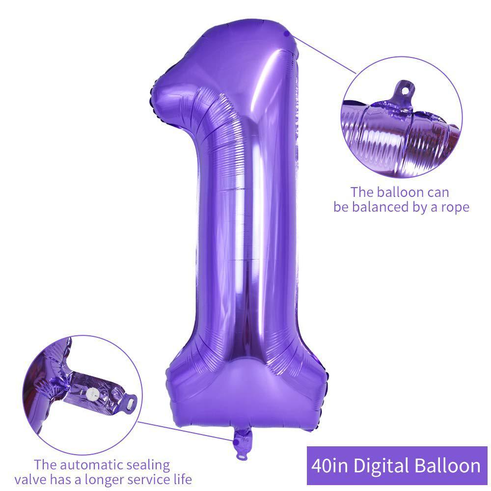 toniful 40 inch purple large numbers balloon 0-9(zero-nine) birthday party decor,foil mylar big number balloon digital 1 for 
