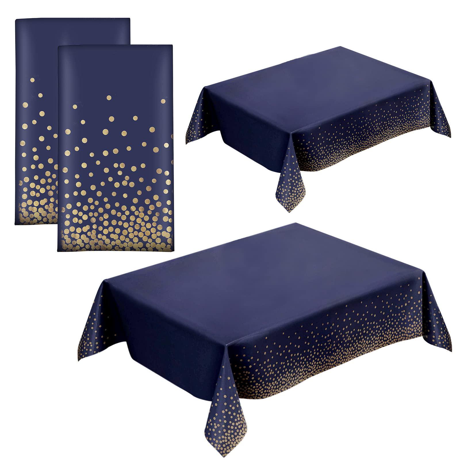 rosydecor 2 pack blue with gold dots tablecloth plastic disposable blue tablecloths for rectangle tables 54" x 108" navy blue