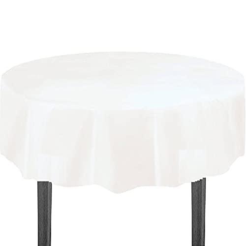 shop&save round 84inch plastic disposable plastic tablecloths table covers great for parties, wedding, holiday (3, white)