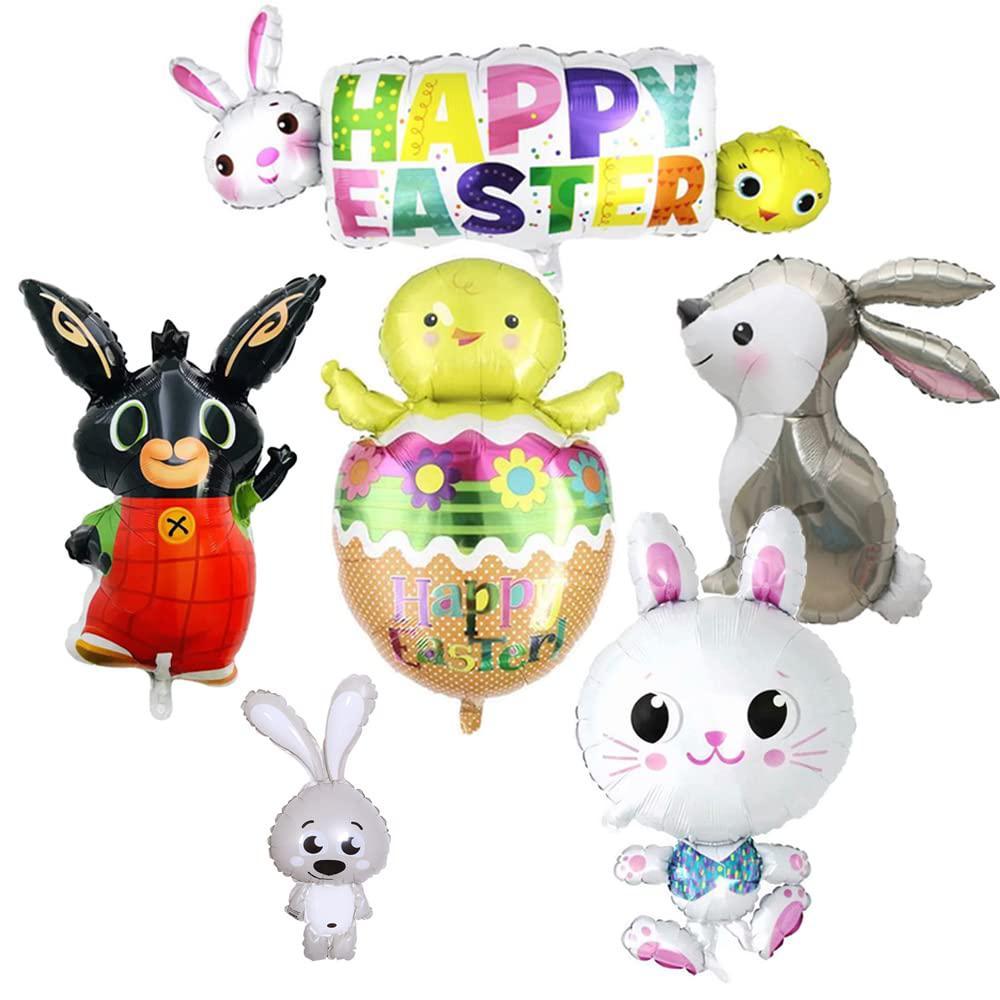 Adonisaon easter decorations balloons party balloons 6pcs easter bunny eggs colorful chick easter egg rabbit happy easter balloons for 