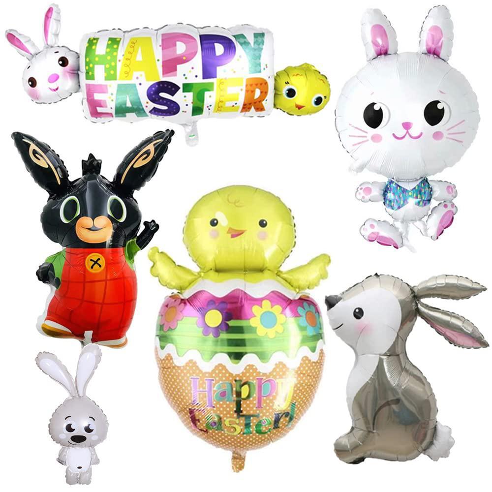 Adonisaon easter decorations balloons party balloons 6pcs easter bunny eggs colorful chick easter egg rabbit happy easter balloons for 