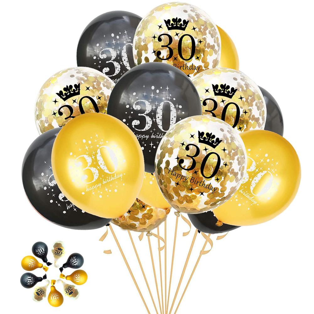 jonhamwelbor 30th birthday balloons gold and black party decorations 15  pack 12 inch latex and confetti balloon printed with
