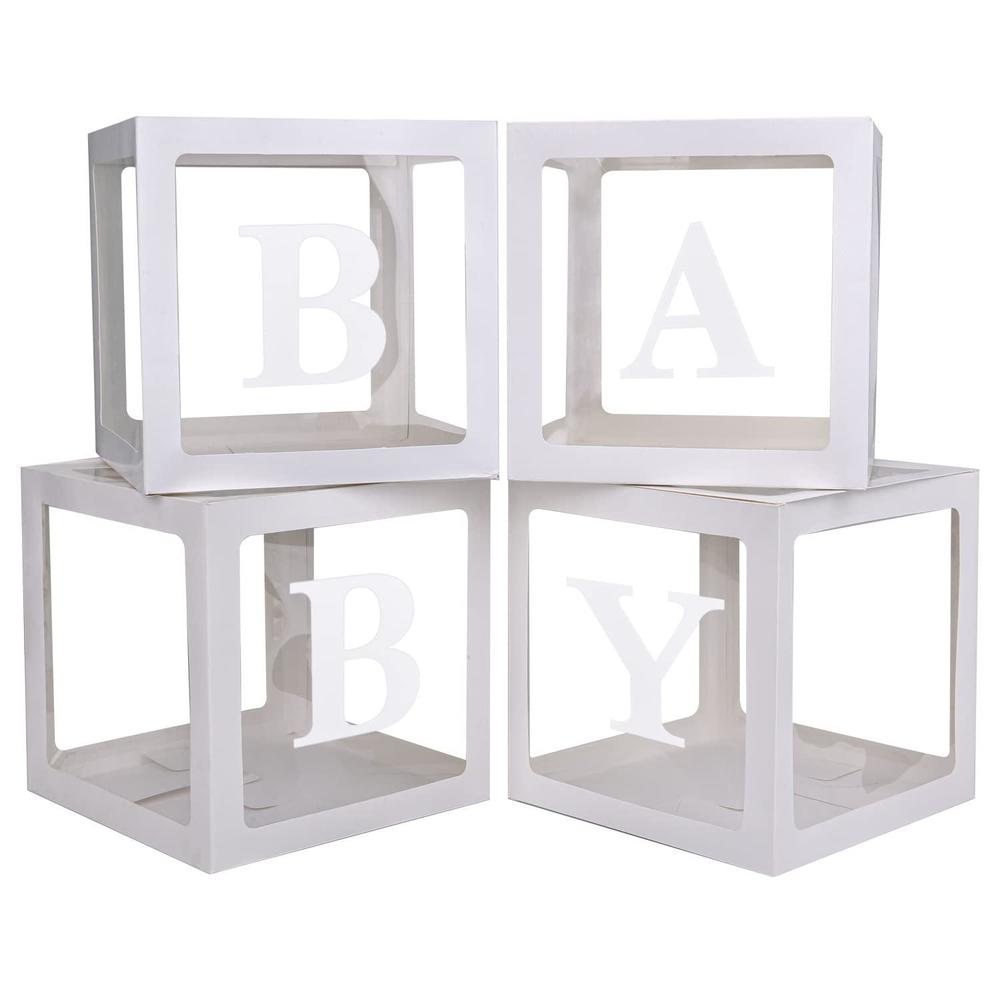 pabues baby boxes with 4 pcs letters for baby shower white clear balloon box blocks gender reveal decorations and birthday pa