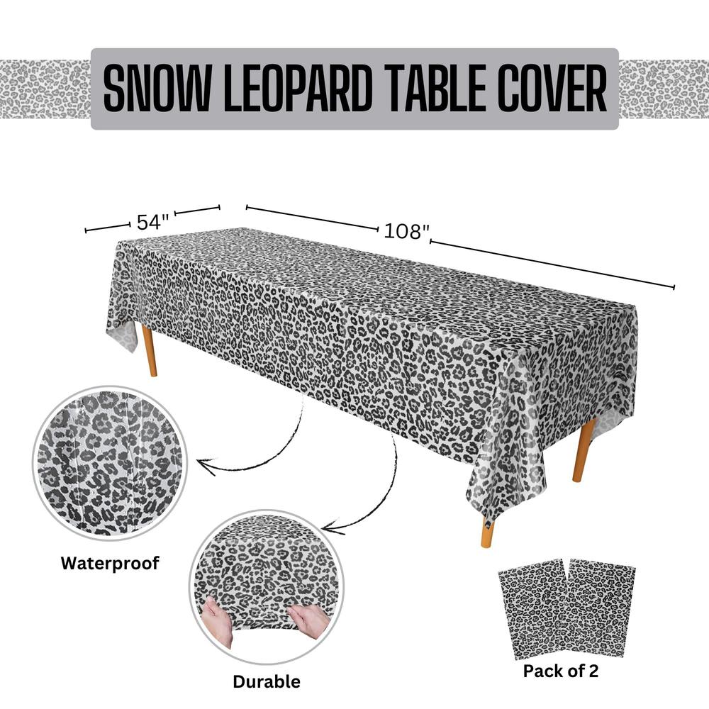 Blue Orchards snow leopard table covers (pack of 2) - 54"x108" xl - snow leopard party supplies, animal print themed decorations, cheetah p