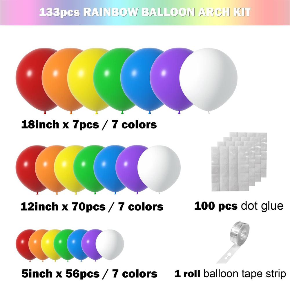 zfunbo rainbow balloons garland arch kit, mixed size assorted color balloons rainbow balloon arch kit latex colorful balloon 