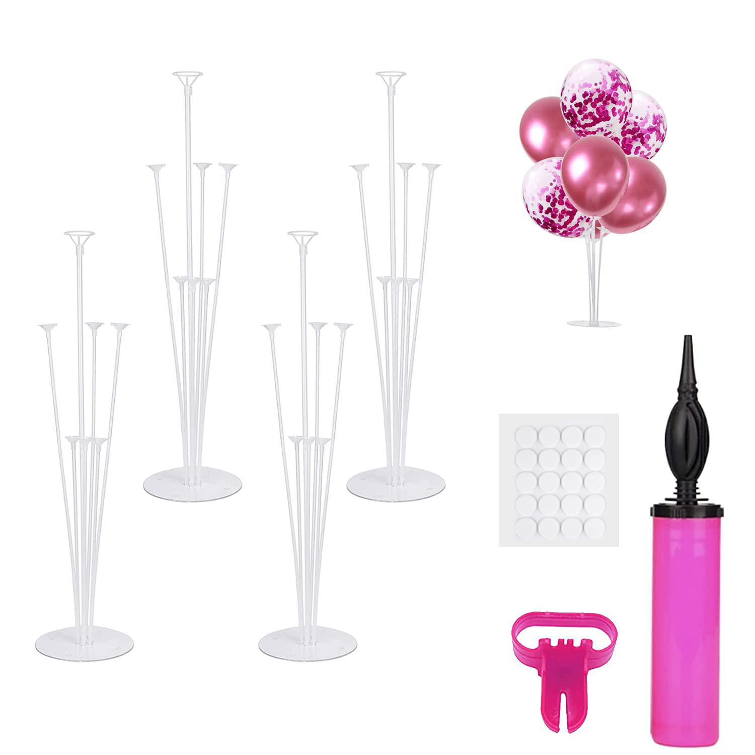 ceither table balloon stand kit, (4 table balloon stick holder, 1 balloon  pump, 1 balloon knotter), transparent balloon stand decorat