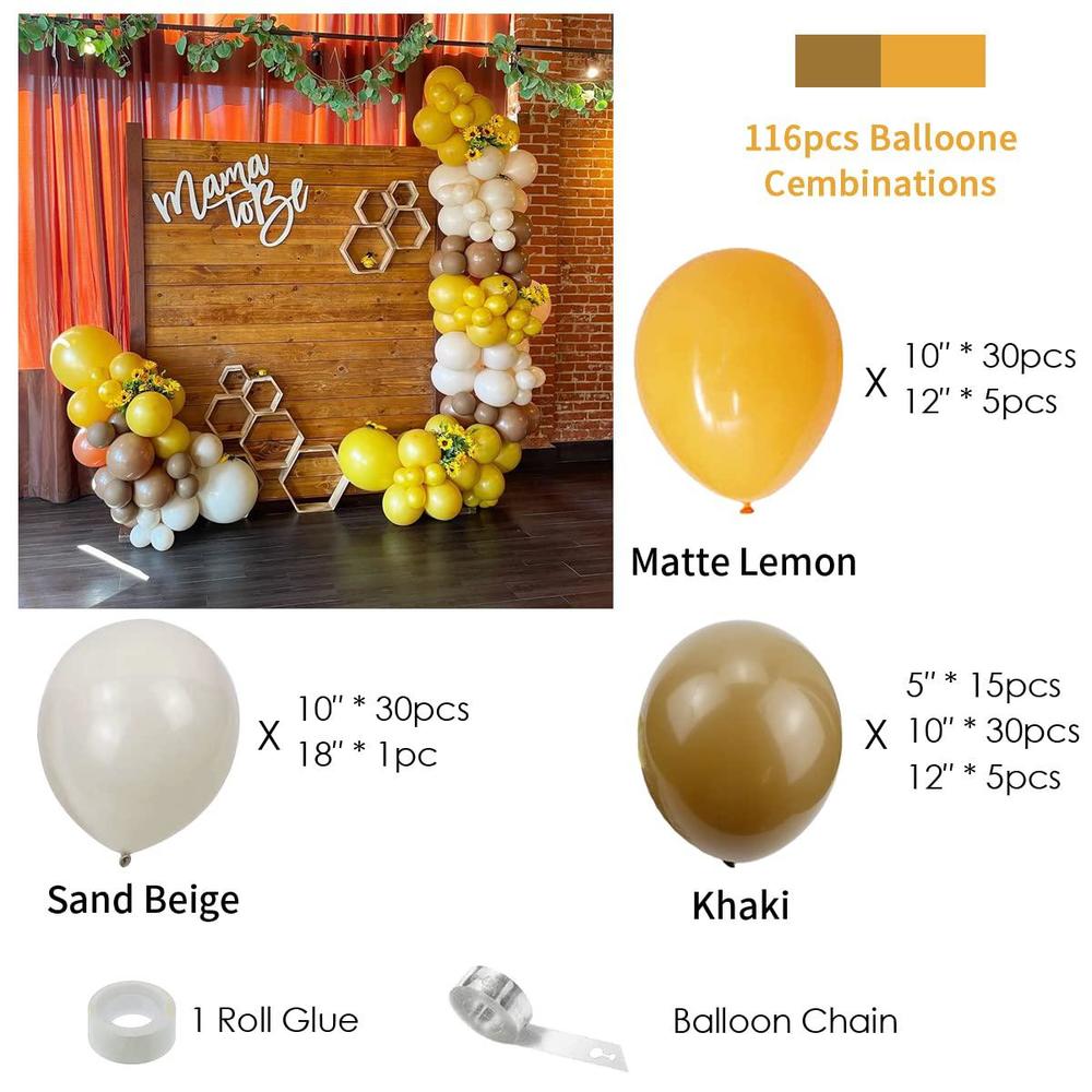 deapeick 116pcs bee theme balloon garland arch for baby shower birthday party decoration matte lemon caramel ins style deco f