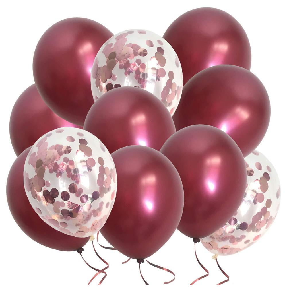 tsotu metallic burgundy balloons and confetti rose gold balloons for maroon wedding anniversary decorations (burgundy rose gold)