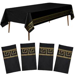 amatra - disposable table cloth, waterproof table cover, elegant plastic table cloth, black table cloth with gold trim, versa