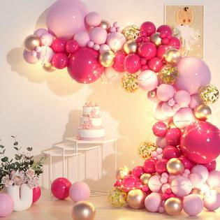 karlure pink balloon garland arch kit with string lights,hot pink rose gold  balloons arch for wedding pink birthday party pri
