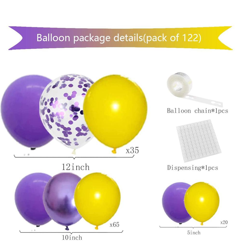 Cunnikku purple yellow balloon garland arch kit - 122pcs yellow and lavender purple confetti balloons metallic purple balloons for bir