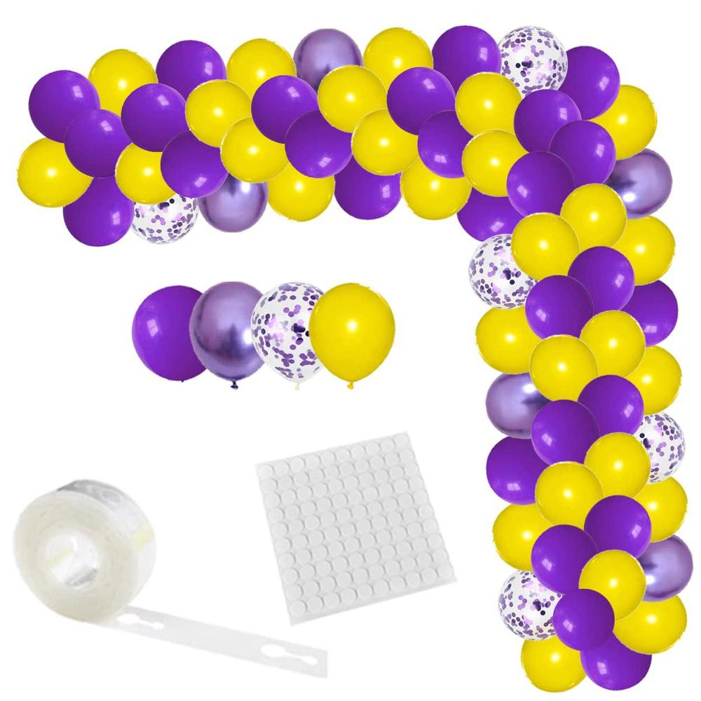 Cunnikku purple yellow balloon garland arch kit - 122pcs yellow and lavender purple confetti balloons metallic purple balloons for bir