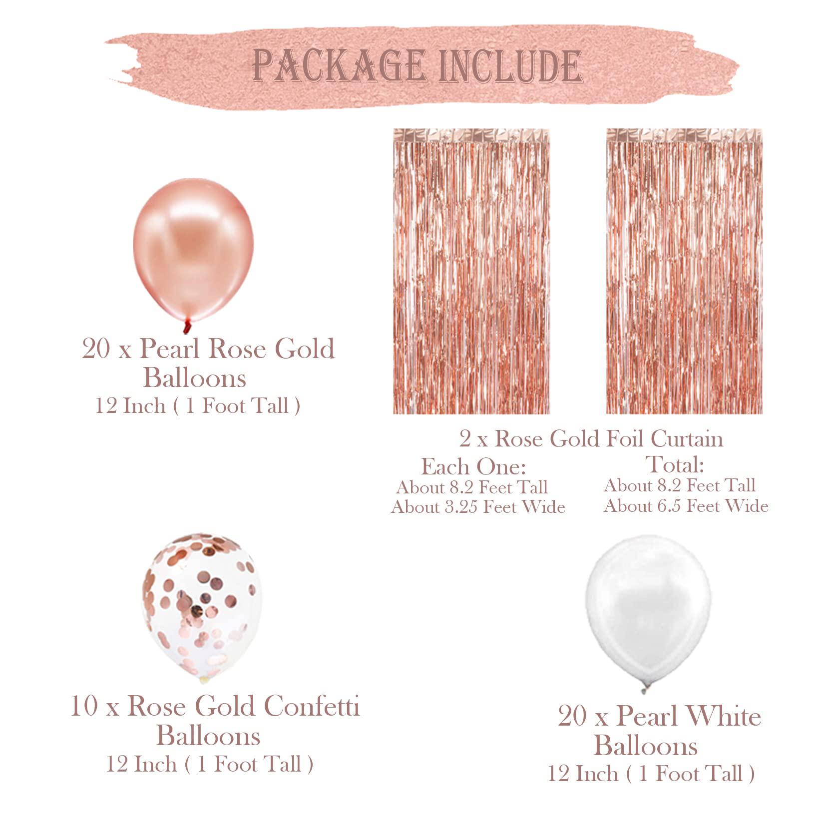 JOJO FLY rose gold party decorations kit, rose gold foil fringe curtain backdrop, rose gold and white balloons set, rose gold birthday