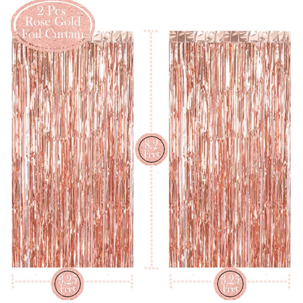 JOJO FLY rose gold party decorations kit, rose gold foil fringe curtain backdrop, rose gold and white balloons set, rose gold birthday
