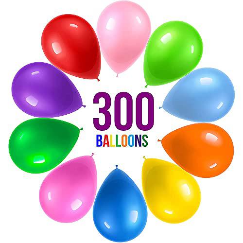 prextex 300 party balloons 12 inch 10 assorted rainbow colors - bulk pack of strong latex balloons for party decorations, bir