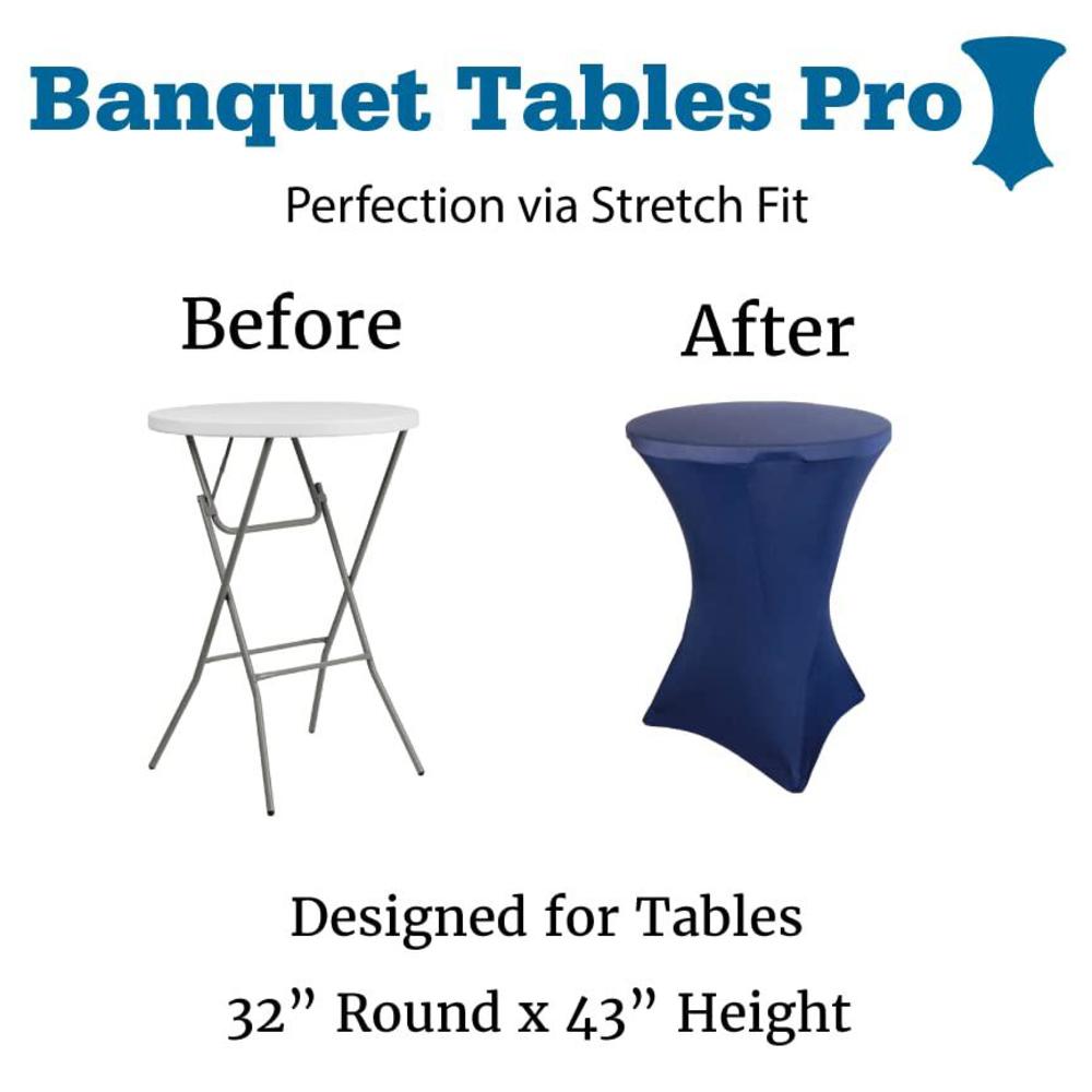 Banquet Tables Pro 4 pack 32 round x 43" tall spandex fitted table cover for folding bar height tables (4, navy blue)
