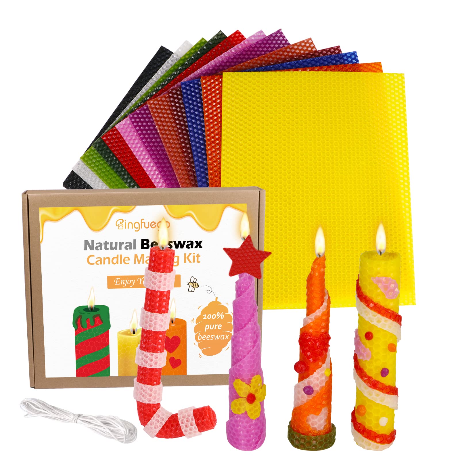 Bingfuego beeswax candle making kit for kids-12 colors beeswax sheets for  candle making, make you own candle making kit for adults, 100