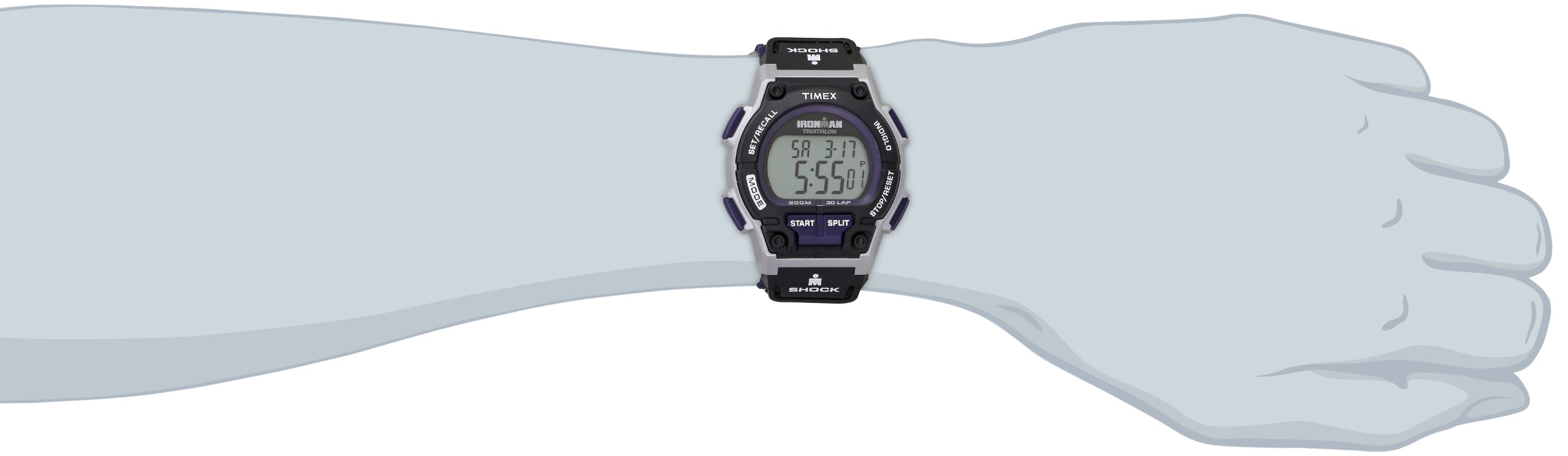 timex men's t5k198 ironman endure 30 shock full-size black/silver-tone/blue fast wrap watch