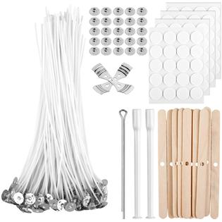 Candle Wicks Kit,100 Candle Wicks, Wick Stickers, Wick Holders and Candle Making Metal Labels for Candle Making Supplies (8 inch)
