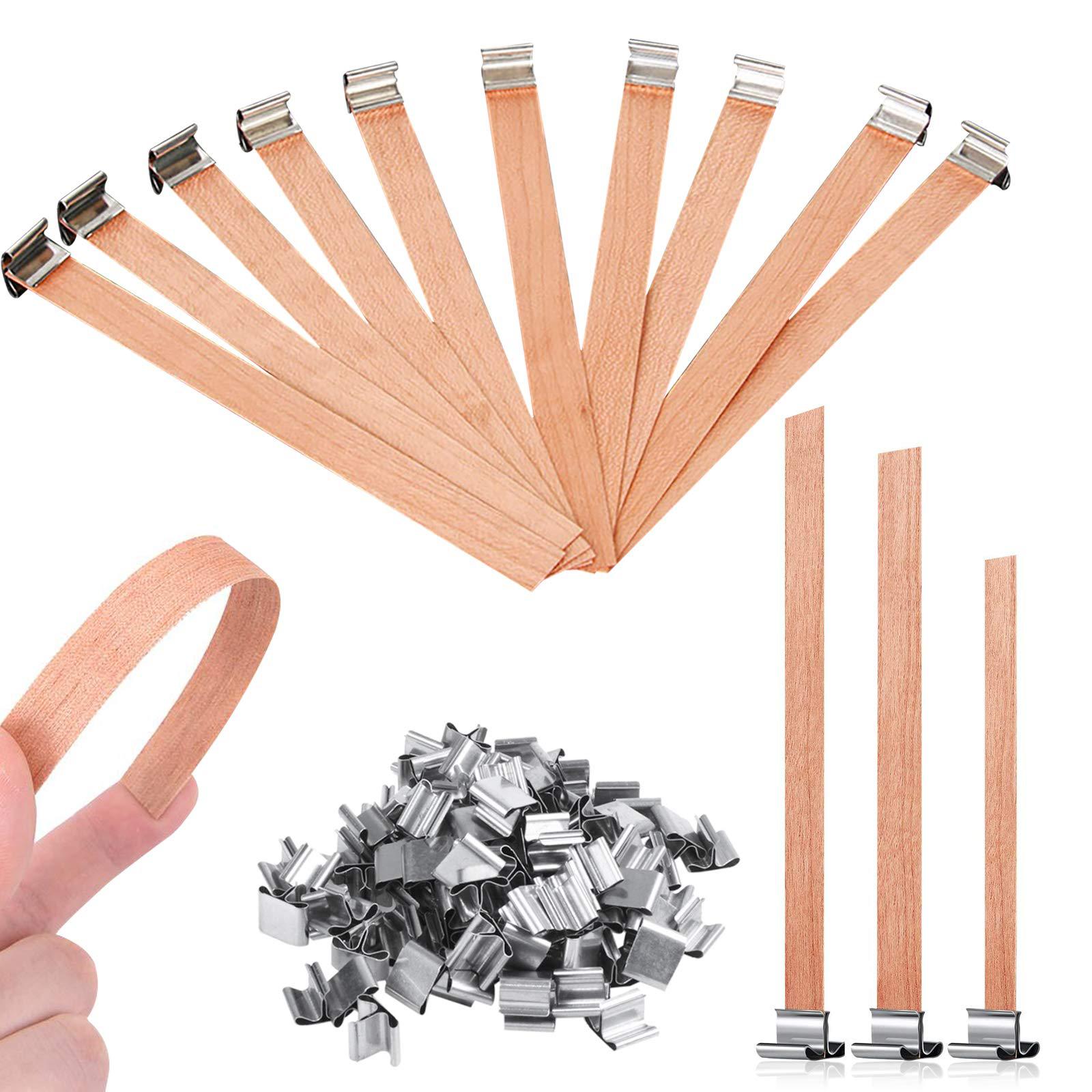 foxnsk candle wicks 60 pieces natural wood candle wicks thick wooden candle  wick cores with iron stands wick for candle makin