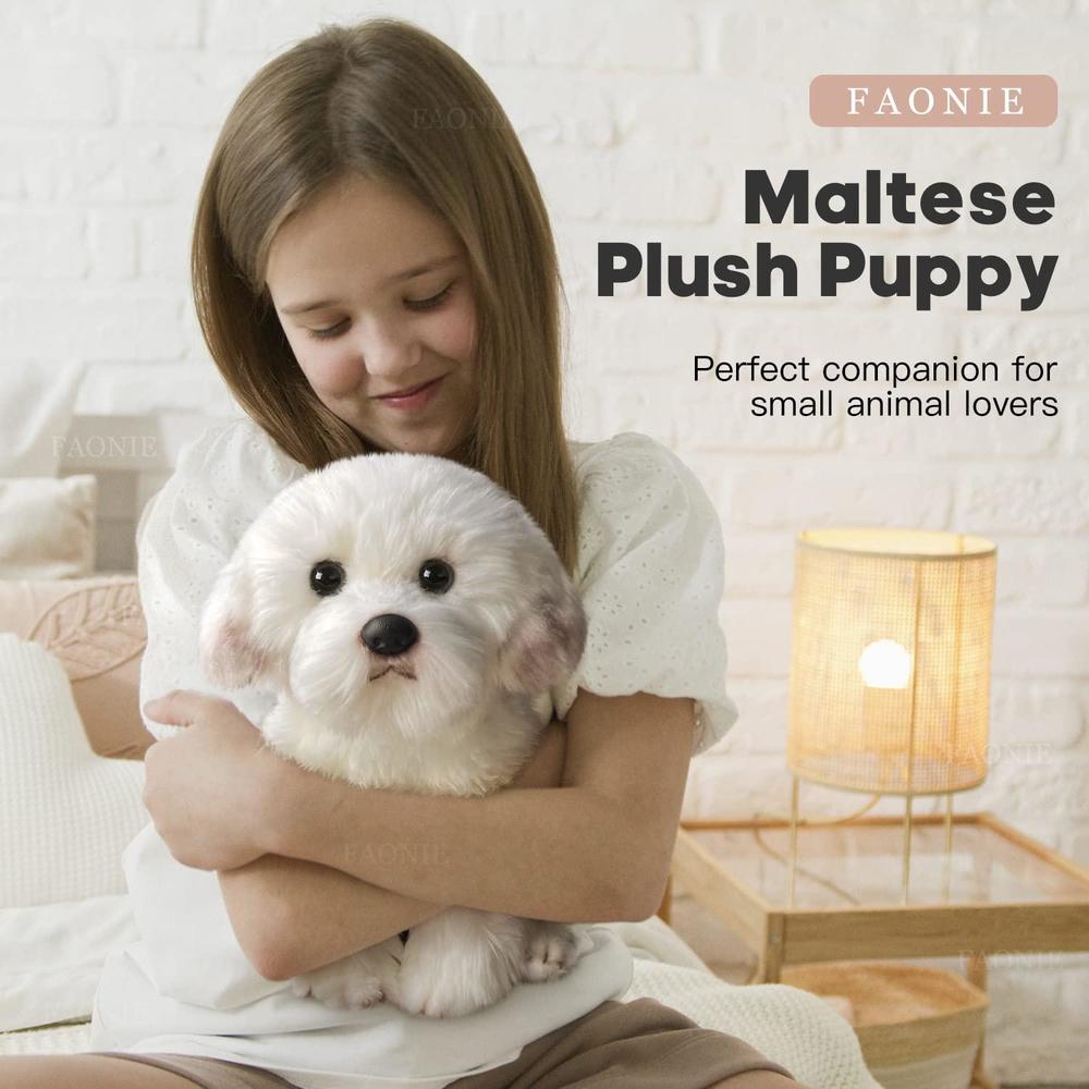 faonie realistic plush maltese dog, stuffed animal puppy dog toys, for birthday, white, 14inch
