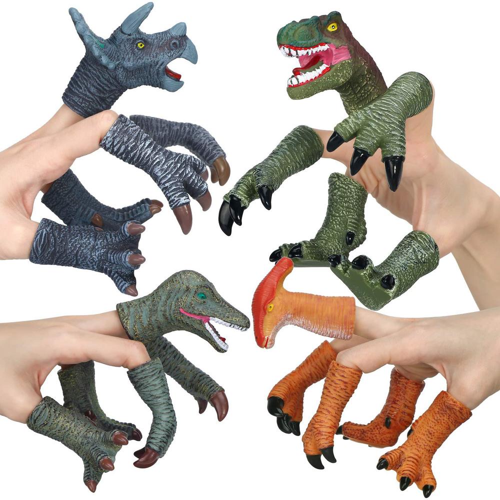 cogo man dinosaur toys dinosaur figure, rubber dinosaur finger puppets set with heads, paws, and feet, bath toys for kids, fi