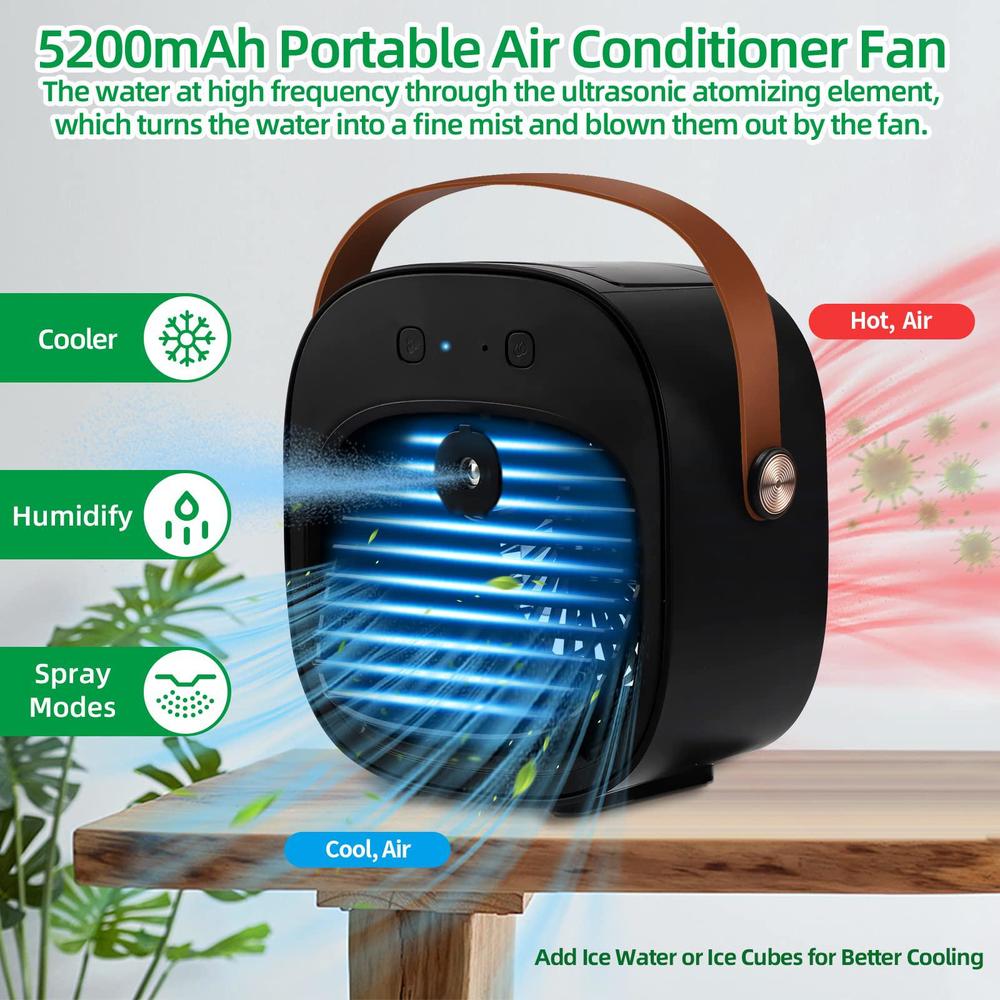VEEST portable air conditioners, 5200mah rechargeable mini air conditioner duration 5-10 hrs, personal air cooler with 3 speeds, sm