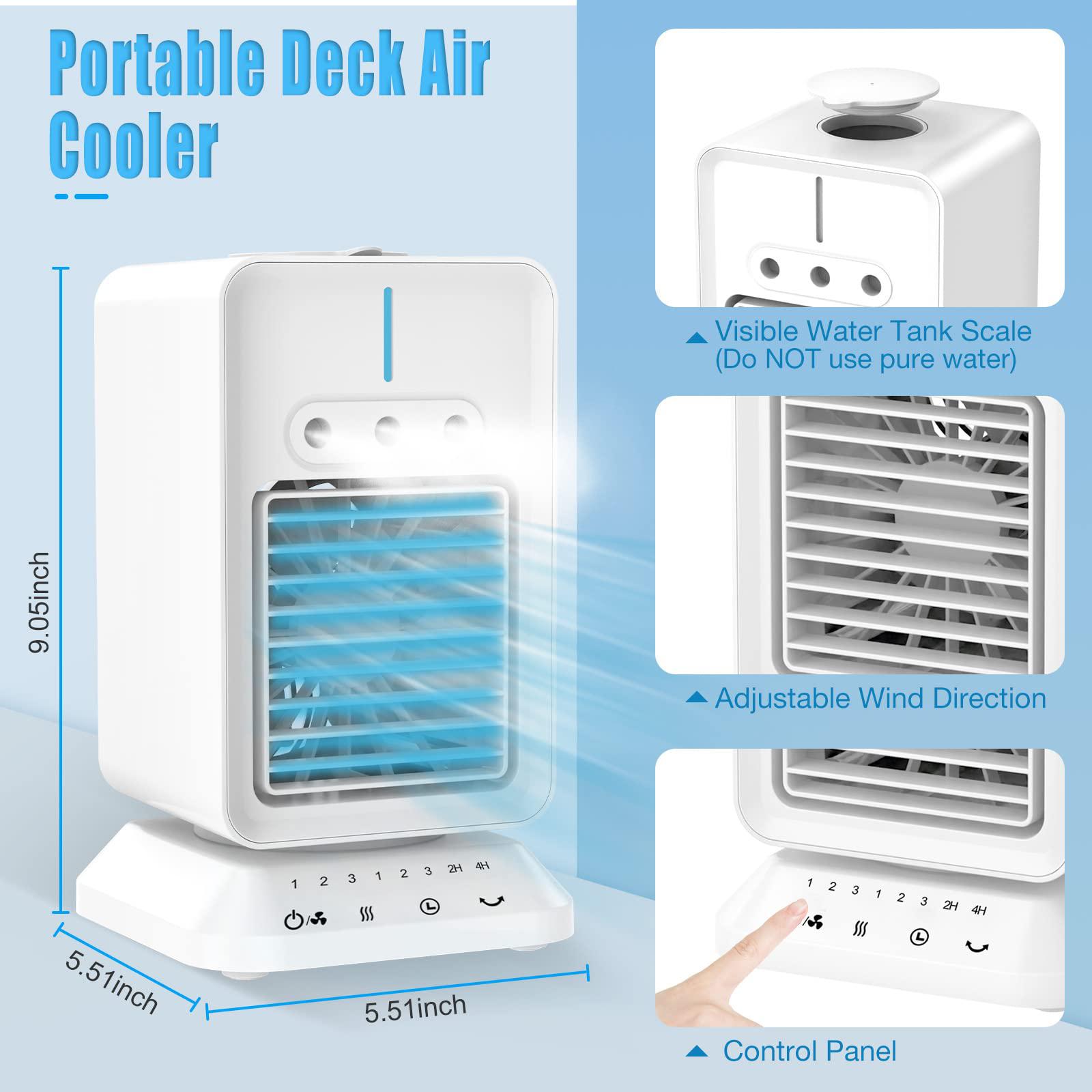 Buyounger portable air conditioner, 4 in 1 evaporative air cooler, personal mini air cooler with 3 wind speeds and 3 cool mist & 2-4h t