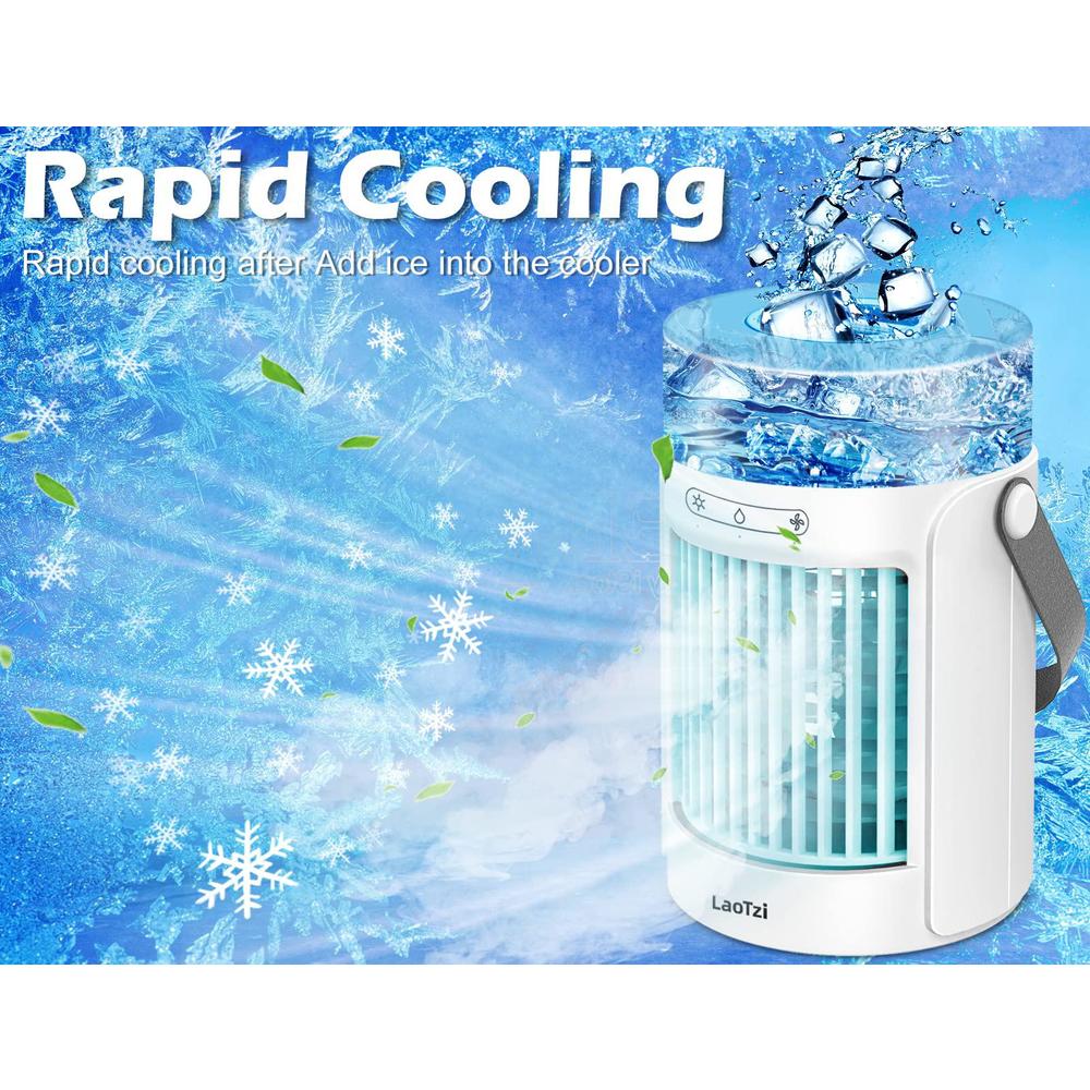 laotzi portable ac air conditioner fan, evaporative mini air conditioner with 3 speeds 7 colors, 600ml large water tank air cooler, 