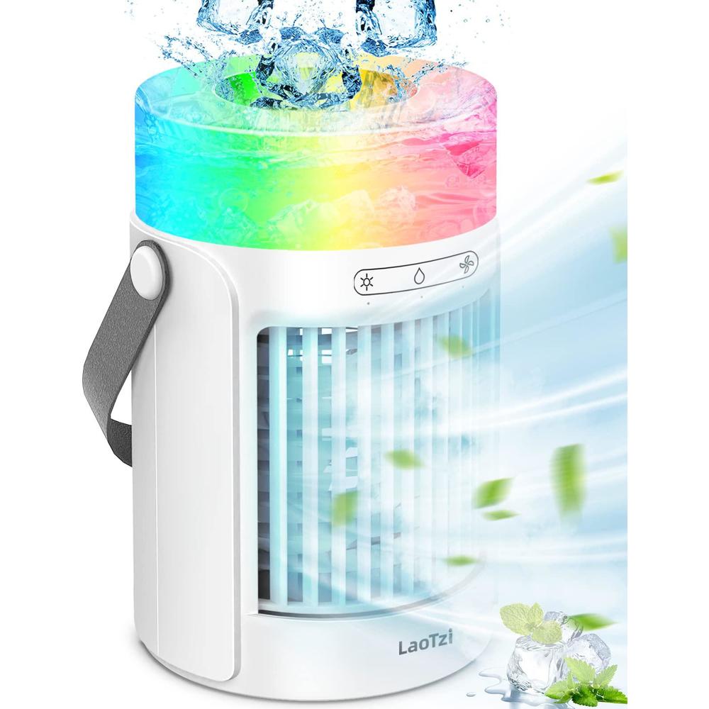 laotzi portable ac air conditioner fan, evaporative mini air conditioner with 3 speeds 7 colors, 600ml large water tank air cooler, 