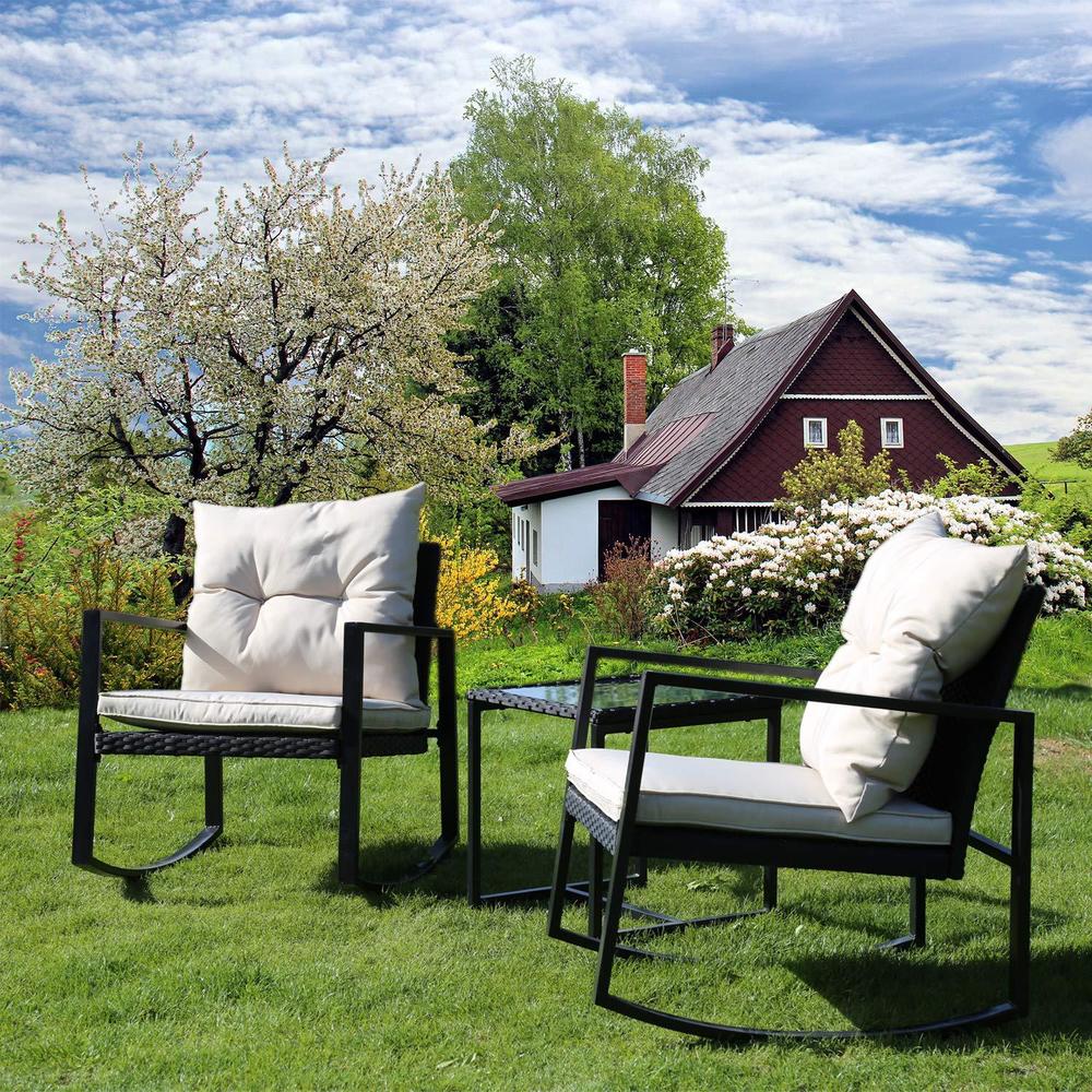hcy 3 pieces bistro table set outdoor rattan wicker chair rocking chair wicker patio furniture sets garden conversation set w
