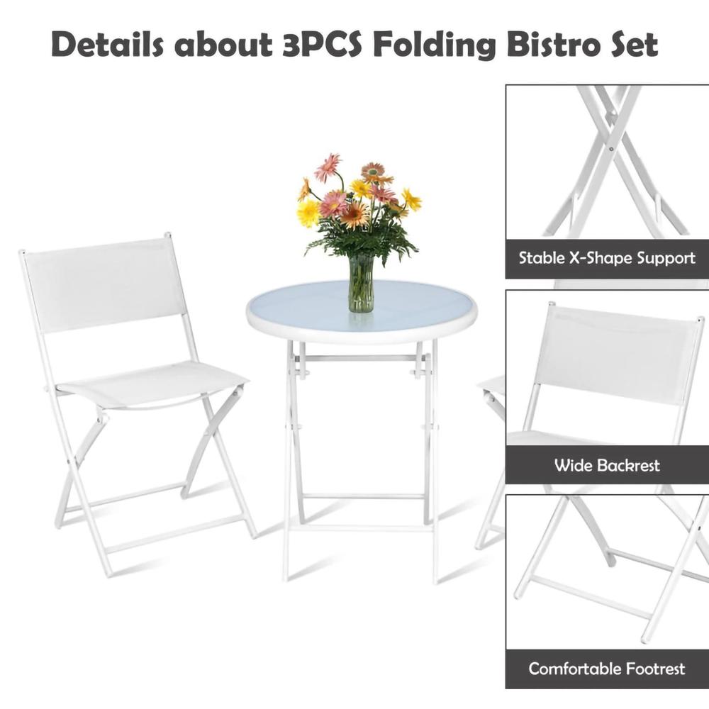 uiiaiouiaio 3 pieces patio bistro set, folding outdoor patio furniture sets, 3 piece patio set of foldable patio table and ch