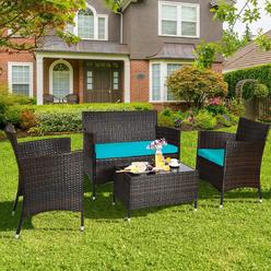LDAILY luarane 4-piece rattan patio furniture set, outdoor wicker sofa couch table set, w/thick seat cushions tempered glass coffee 
