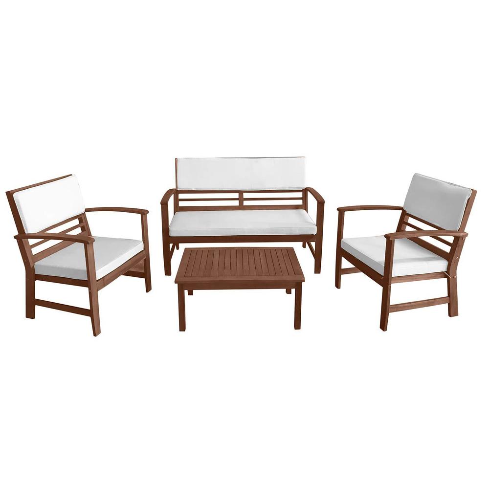FDW patio conversation set patio furniture patio sofa set outdoor chat set 4-piece acacia wood outdoor seating set with water res