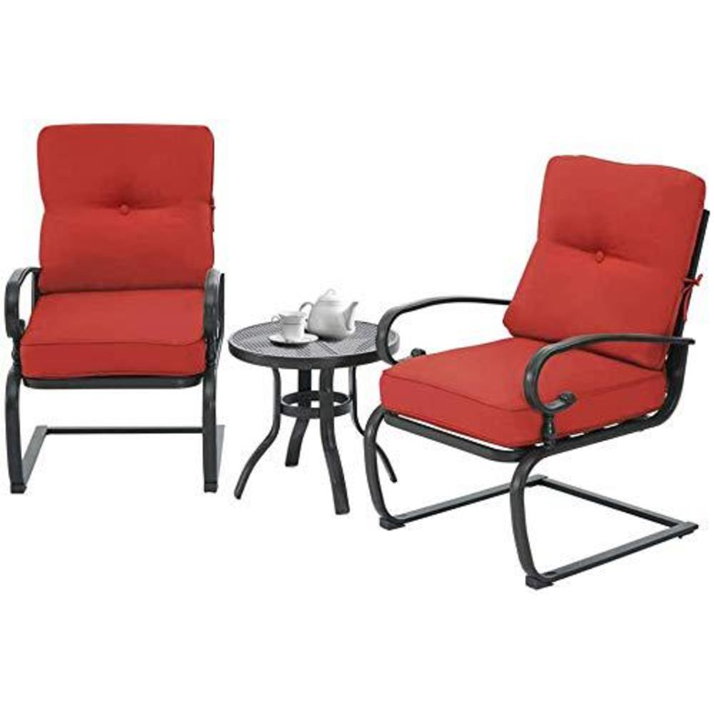 crownland 3 piece patio furniture outdoor bistro set metal action lounge cushioned chairs and bistro round table set, wrought