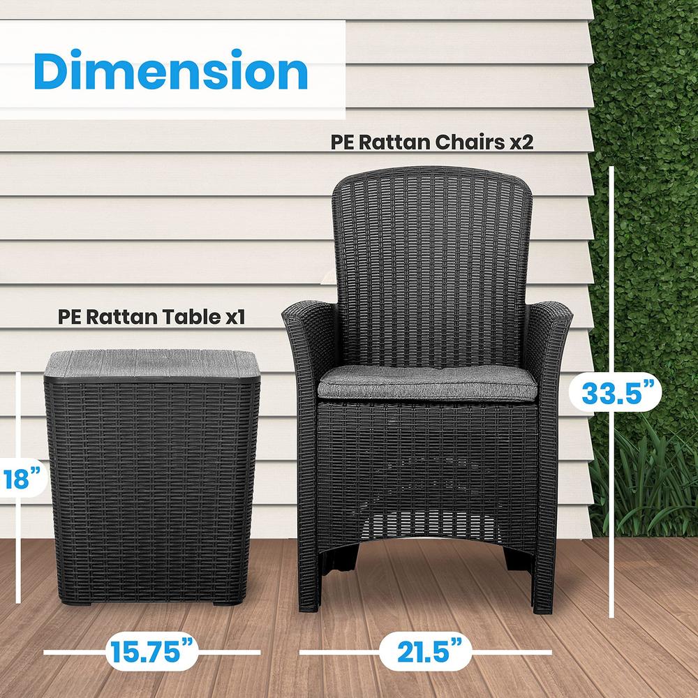 serenelife 3 pieces outdoor wicker patio furniture modern rattan chair conversation sets with coffee table for yard and bistr