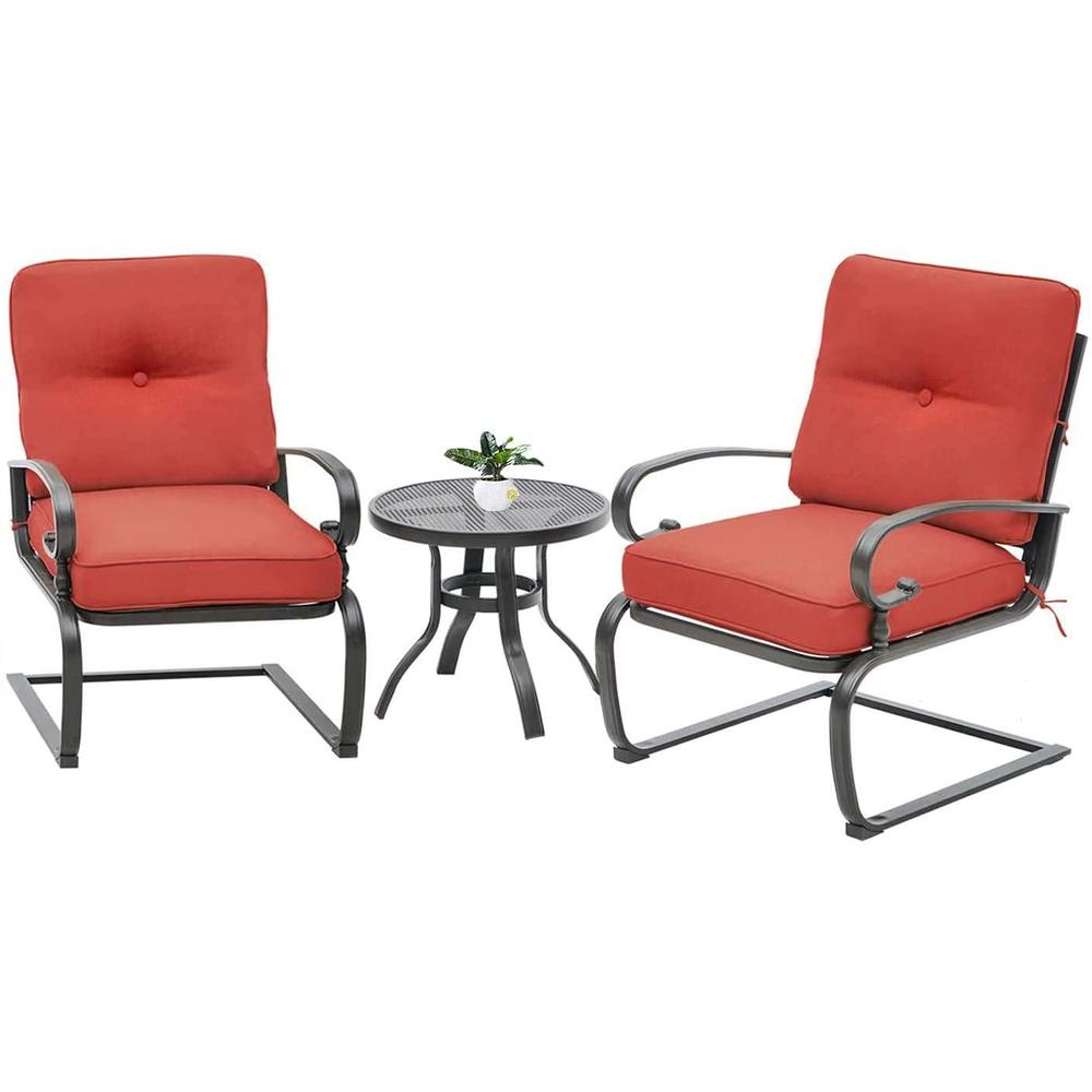 oakmont outdoor bistro set 3-piece spring metal lounge cushioned chairs and bistro table set wrought iron cafe furniture seat