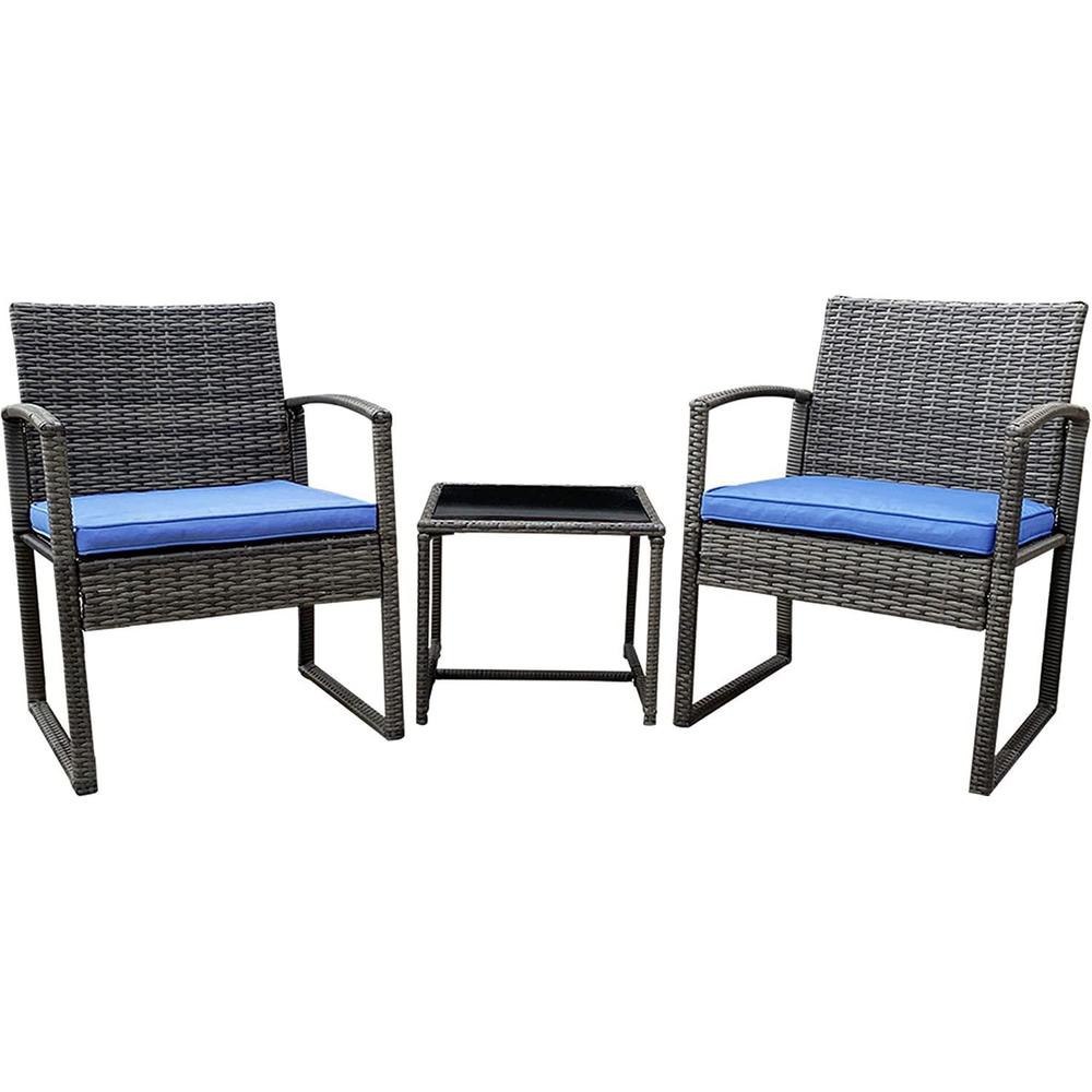 CASAMUDO 3-piece modern bistro set with coffee table, outdoor patio furniture set, outdoor furniture for backyard (dark blue)