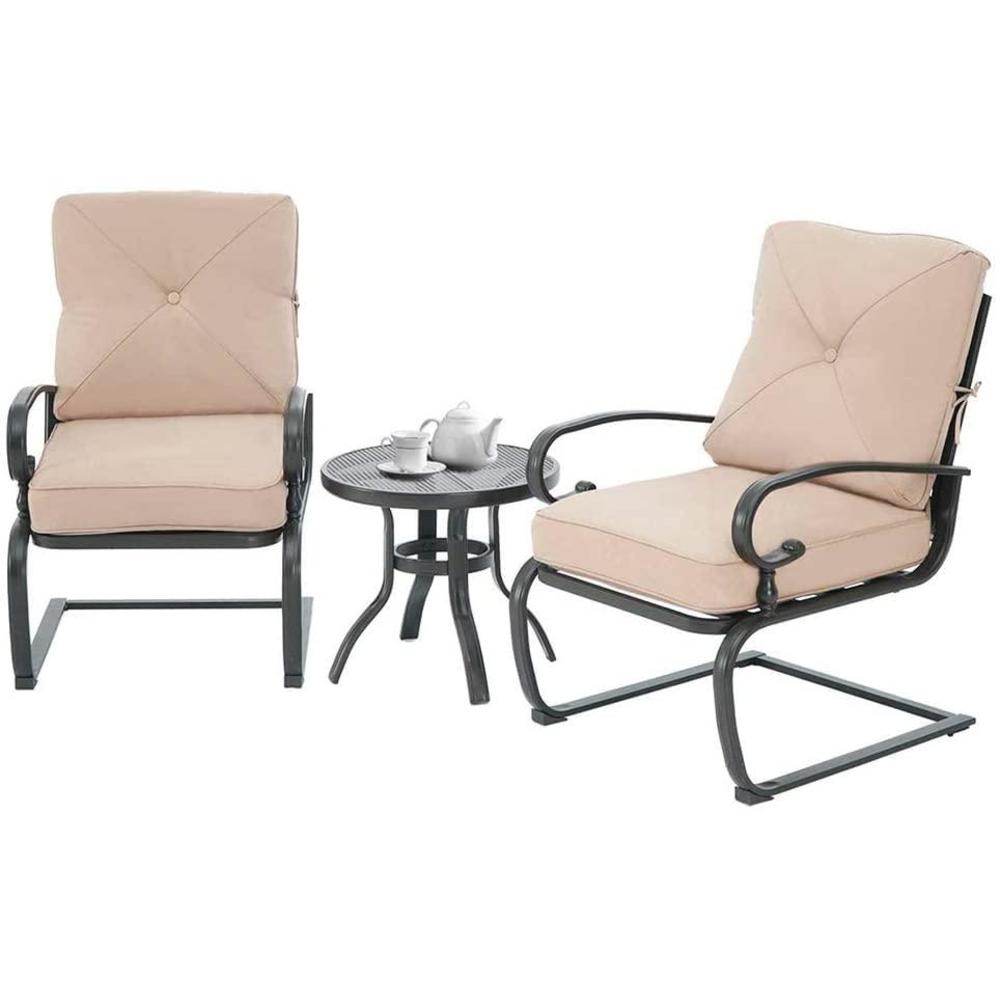 incbruce outdoor furniture 3pcs patio bistro set, springs motion chairs and bistro round table set, metal small patio convers