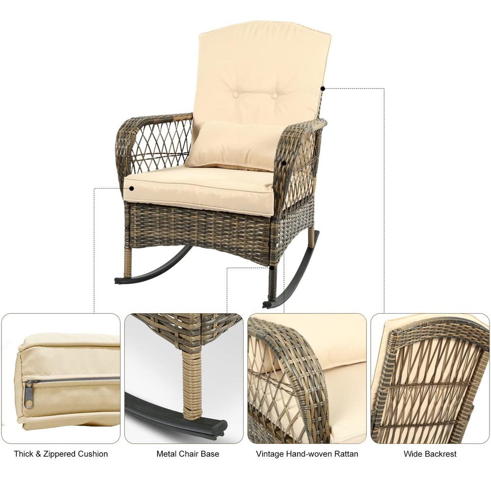 cirmubuy 3-piece patio furniture set,outdoor rocking chairs set of 2, patio conversation set with 2 wicker chairs with glass 