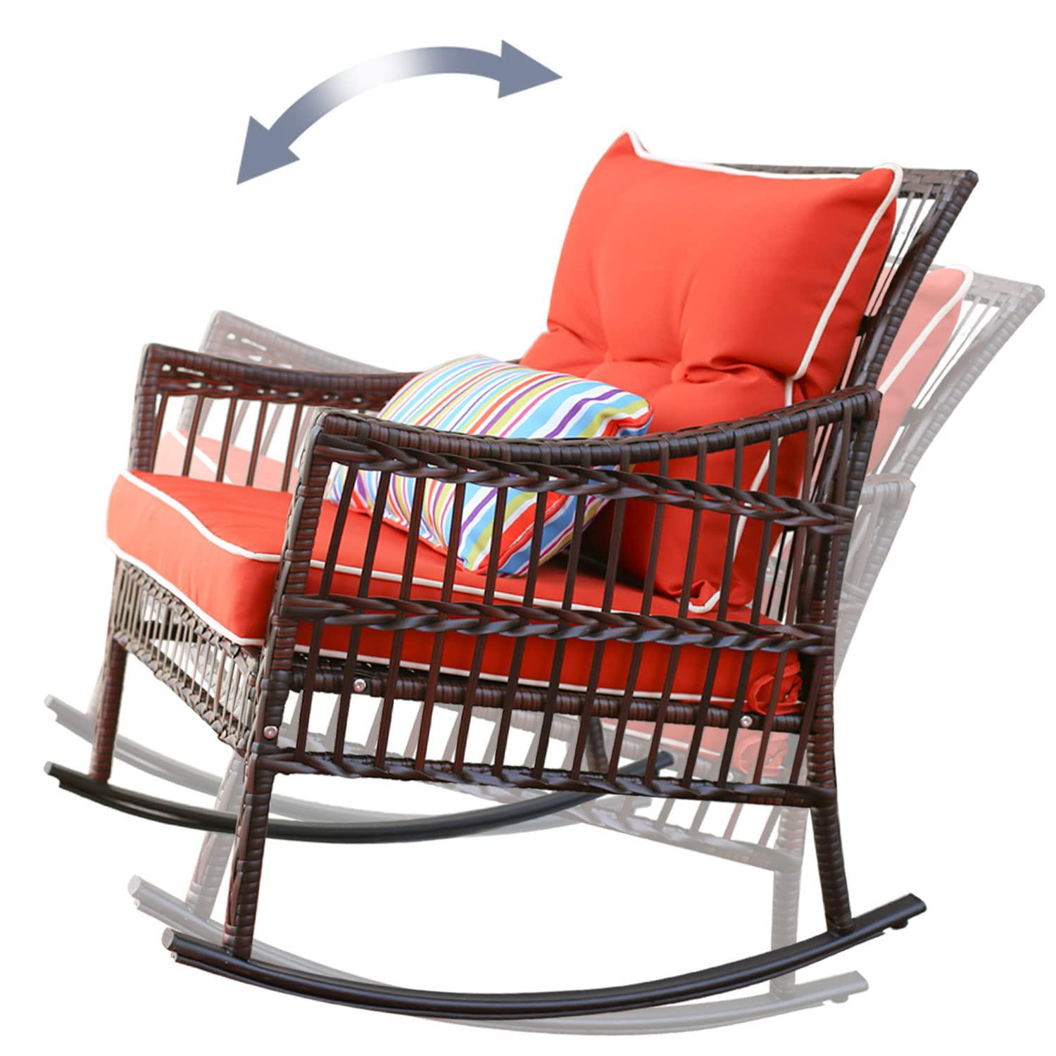 decmico outdoor rocking chairs 3 pieces patio conversation front porch furniture, wicker rocking chairs bistro set with glass