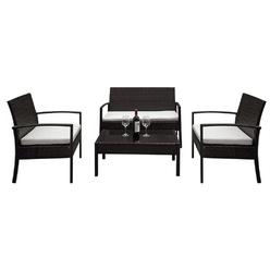 Spaco 4 pieces outdoor patio rattan furniture set with 1 double seat 2 single seat 1 tempered glass coffee table all-weather outdoo