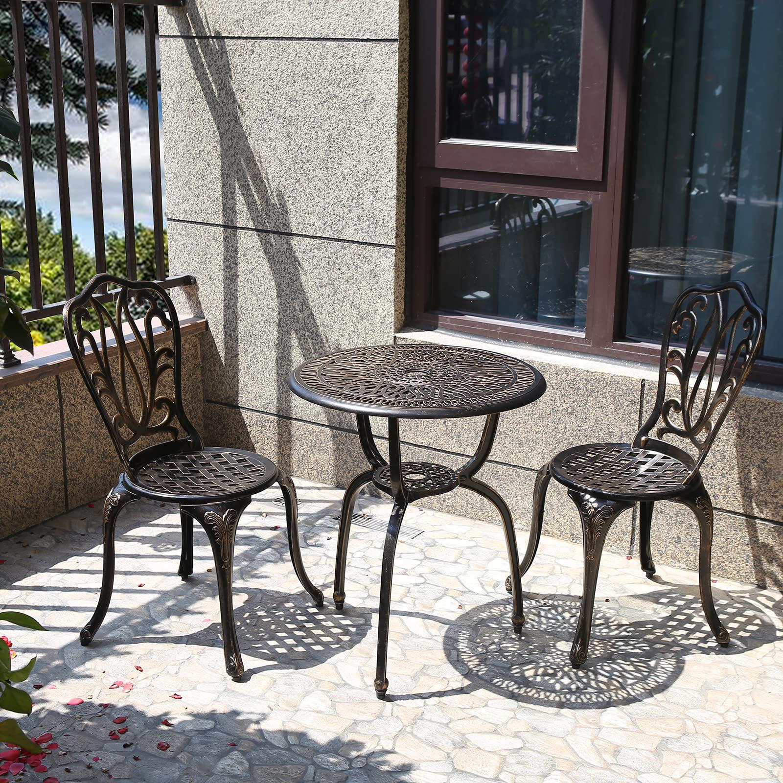 c/g 3 piece bistro set,outdoor patio set,anti-rust cast aluminum bistro table set for park yard front porch furniture(antique