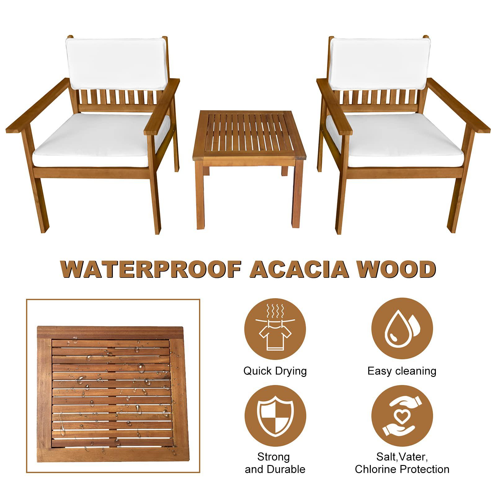 dkeli wood patio bistro set 3 pieces outdoor patio furniture set table and chairs acacia wooden conversation table sets sofa 