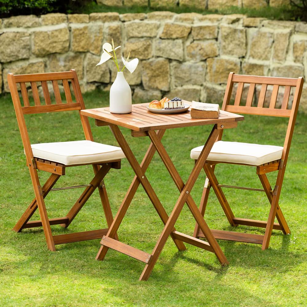idzo, square table heavy duty 400lbs capacity patio bistro set 3 piece outdoor, folding chairs w/cushion