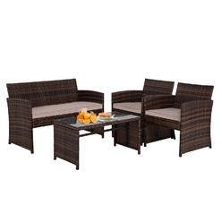 PayLessHere 4 pieces patio furniture set outdoor furniture brown wicker conversation set rattan outdoor chairs loveseats with khaki cushi